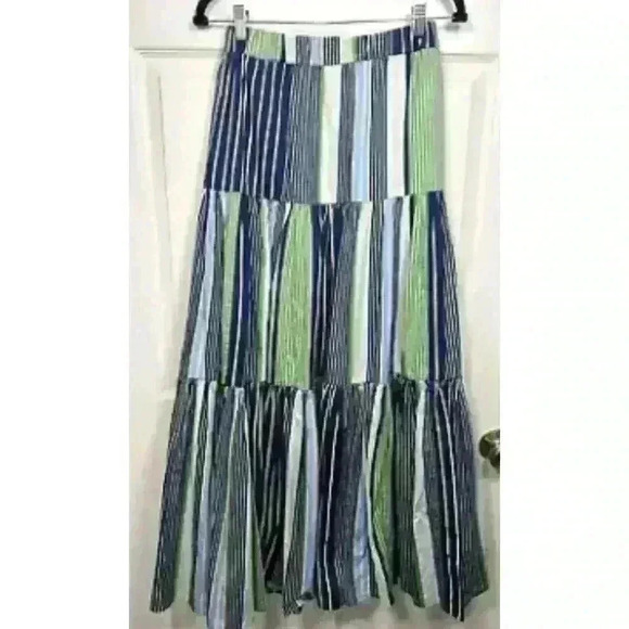 Tory Burch Dresses & Skirts - Tory Burch Green Blue White Striped Field Day Peasant Boho Maxi Skirt “mint”